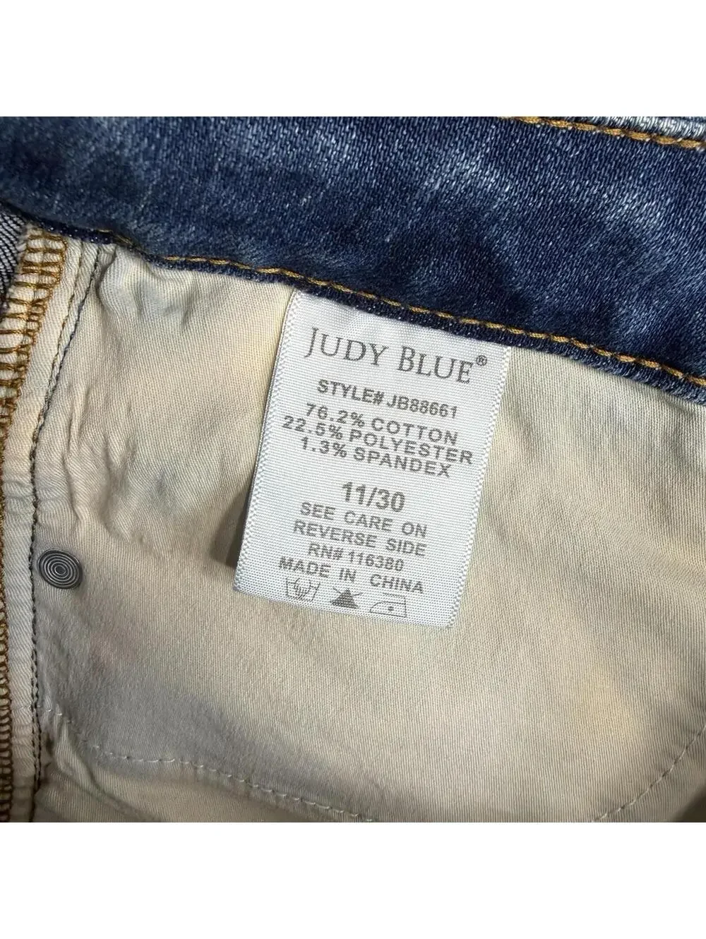 Judy Blue 90s Straight Jeans Womens 11/30 Blue Medium Wash Distressed Stretch - Picture 6 of 9